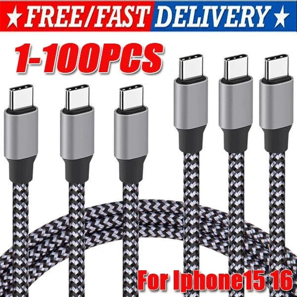 60W USB-C to USB-C Cable Fast Charger lot PD Nylon Cord iPhone 16 15 Pro Samsung