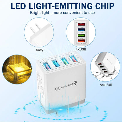 US 4 Port Fast Quick Charge QC 3.0 USB Hub Wall Home Charger Power Adapter Plug