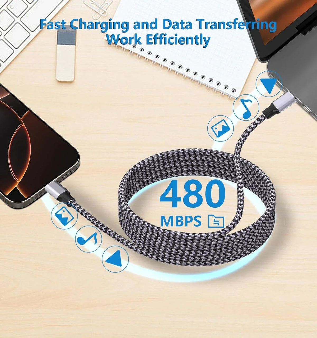 60W USB-C to USB-C Cable Fast Charger lot PD Nylon Cord iPhone 16 15 Pro Samsung