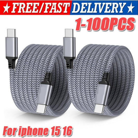 60W USB-C to USB-C Cable Fast Charger lot PD Nylon Cord iPhone 16 15 Pro Samsung
