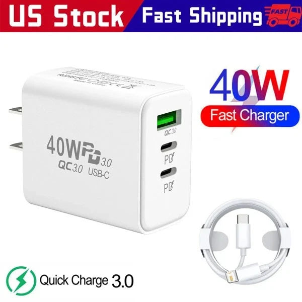 Dual PD 40W Fast Wall Charger Power Adapter For iPhone 15 16 Pro Max 14 13 12