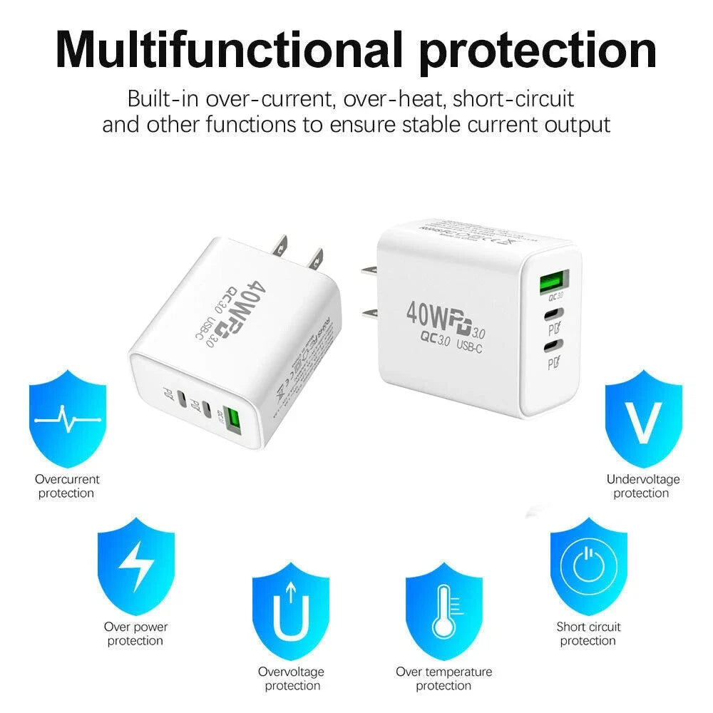 Dual PD 40W Fast Wall Charger Power Adapter For iPhone 15 Pro Max 14 13 12 Plus