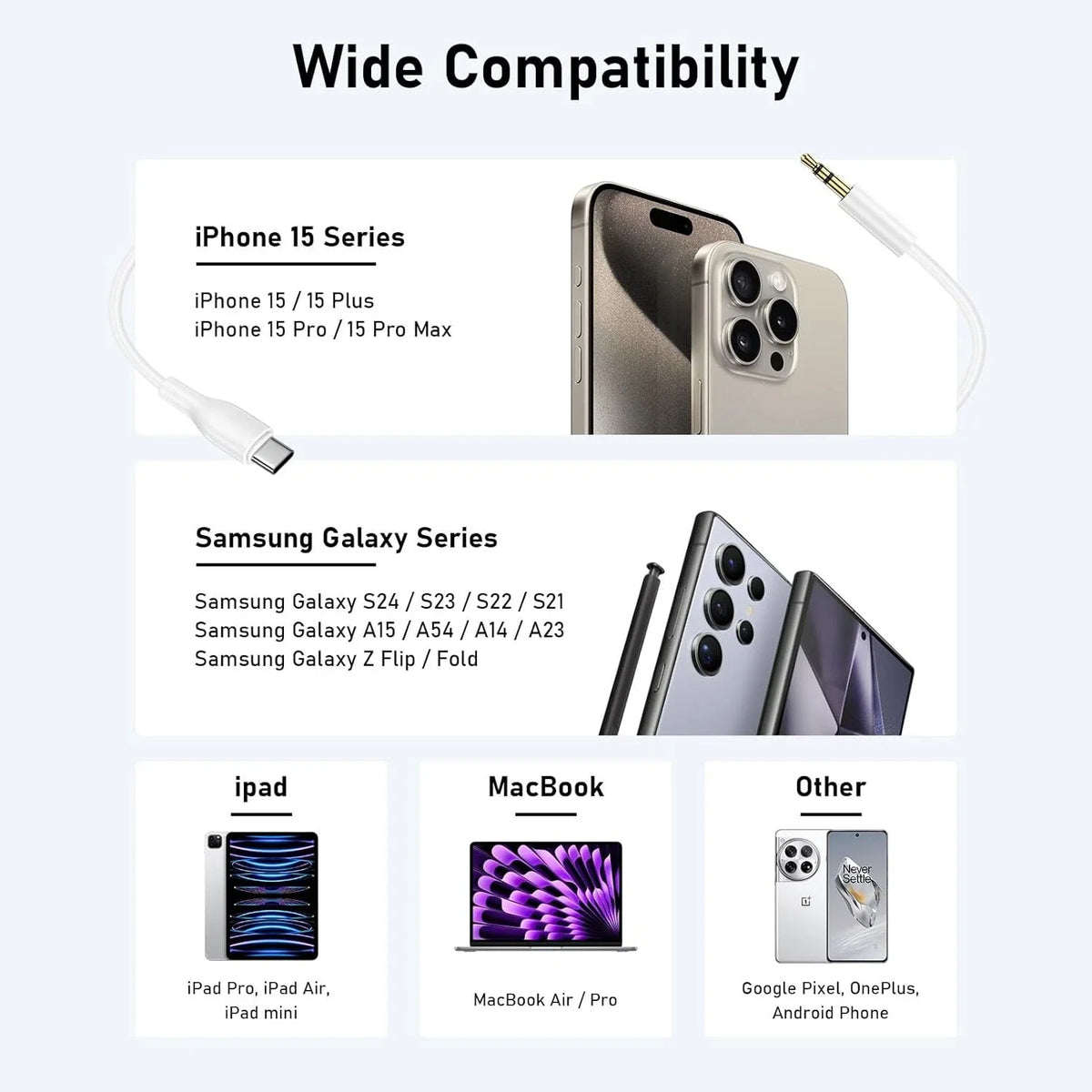 TypeC to Aux Cable USB Type-C Male To 3.5mm Cord Car AUX Music Audio Adapter Lot