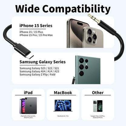 TypeC to Aux Cable USB Type-C Male To 3.5mm Cord Car AUX Music Audio Adapter Lot