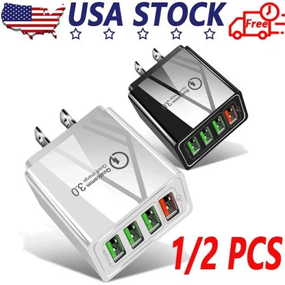 US 4 Port Fast Quick Charge QC 3.0 USB Hub Wall Home Charger Power Adapter Plug