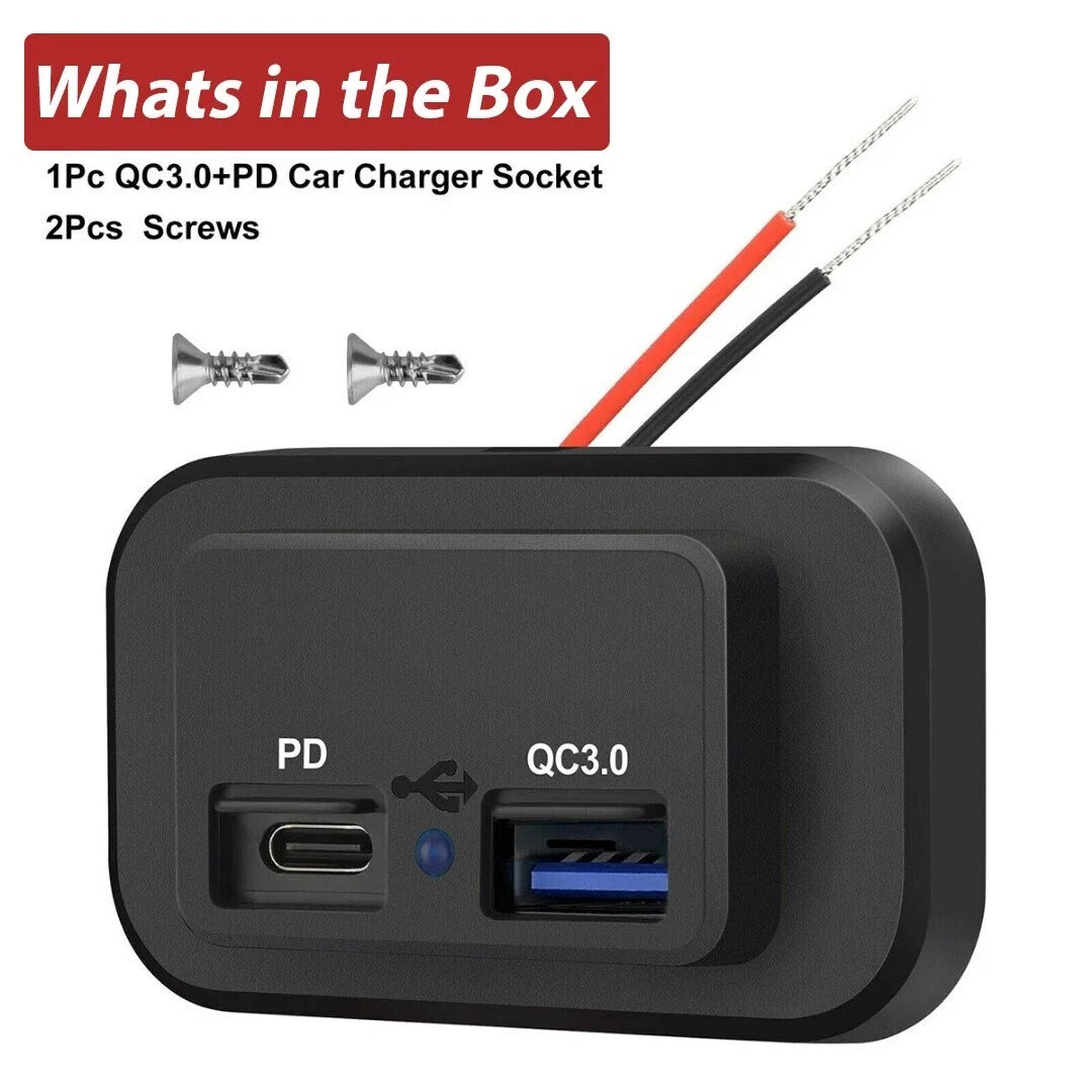 12-24V 4.8A Dual USB PD QC3.0 Car Boat RV Charger Socket LED Power Outlet lot