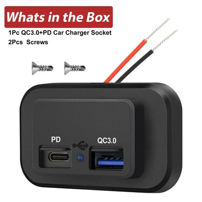 12-24V 4.8A Dual USB PD QC3.0 Car Boat RV Charger Socket LED Power Outlet lot