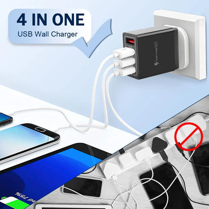 US 4 Port Fast Quick Charge QC 3.0 USB Hub Wall Home Charger Power Adapter Plug