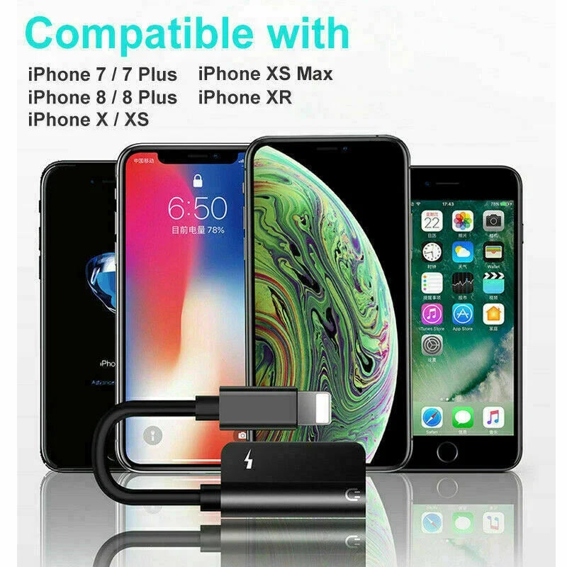 3.5mm Headphone Jack AUX Splitter Adapter and Charger For iPhone 12 11 XS X 8 7