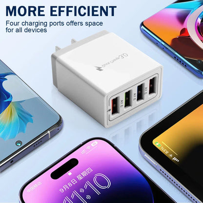 US 4 Port Fast Quick Charge QC 3.0 USB Hub Wall Home Charger Power Adapter Plug