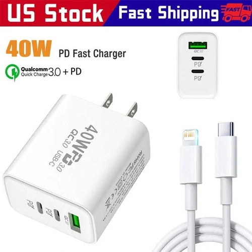 Dual PD 40W Fast Wall Charger Power Adapter For iPhone 15 16 Pro Max 14 13 12