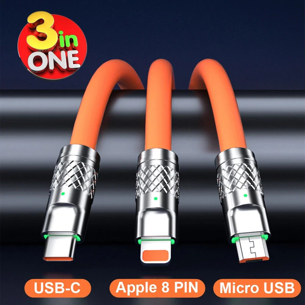 3in1 Fast Charging Cable Cell Phone Charger Cord For iPhone Type C Micro USB LOT