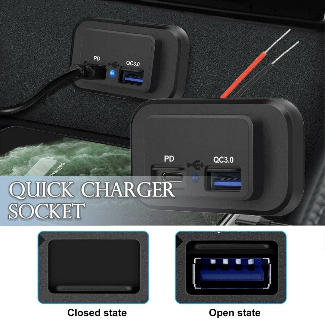 12-24V 4.8A Dual USB PD QC3.0 Car Boat RV Charger Socket LED Power Outlet lot