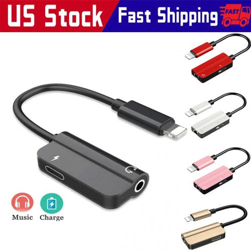 3.5mm Headphone Jack AUX Splitter Adapter and Charger For iPhone 12 11 XS X 8 7