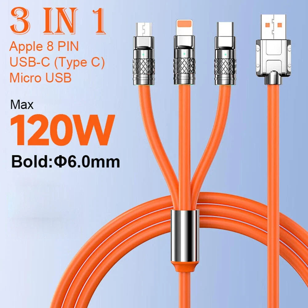 3in1 Fast Charging Cable Cell Phone Charger Cord For iPhone Type C Micro USB LOT