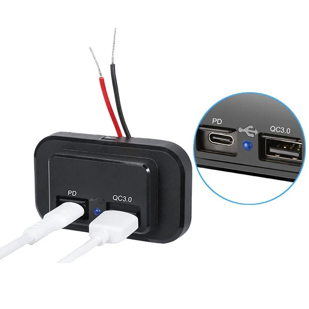 12-24V 4.8A Dual USB PD QC3.0 Car Boat RV Charger Socket LED Power Outlet lot