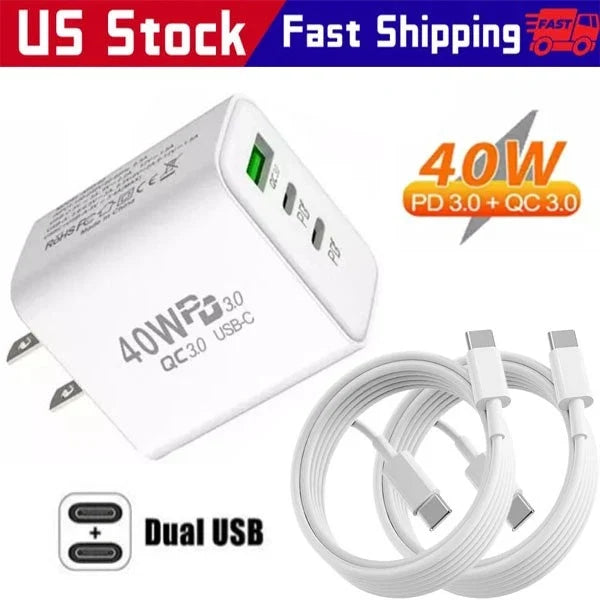Dual PD 40W Fast Wall Charger Power Adapter For iPhone 15 16 Pro Max 14 13 12