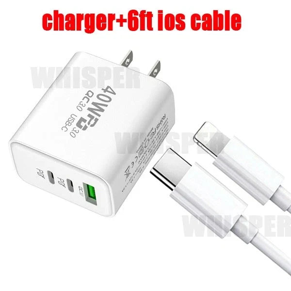 Dual PD 40W Fast Wall Charger Power Adapter For iPhone 15 Pro Max 14 13 12 Plus