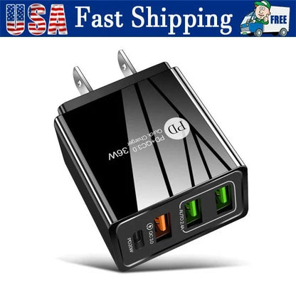 US 4 Port Fast Quick Charge QC 3.0 USB Hub Wall Home Charger Power Adapter Plug