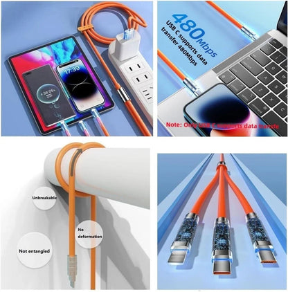 3in1 Fast Charging Cable Cell Phone Charger Cord For iPhone Type C Micro USB LOT
