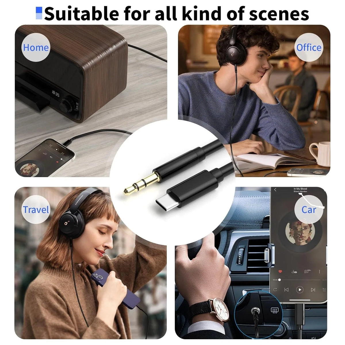 TypeC to Aux Cable USB Type-C Male To 3.5mm Cord Car AUX Music Audio Adapter Lot