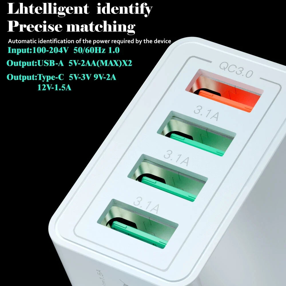 US 4 Port Fast Quick Charge QC 3.0 USB Hub Wall Home Charger Power Adapter Plug