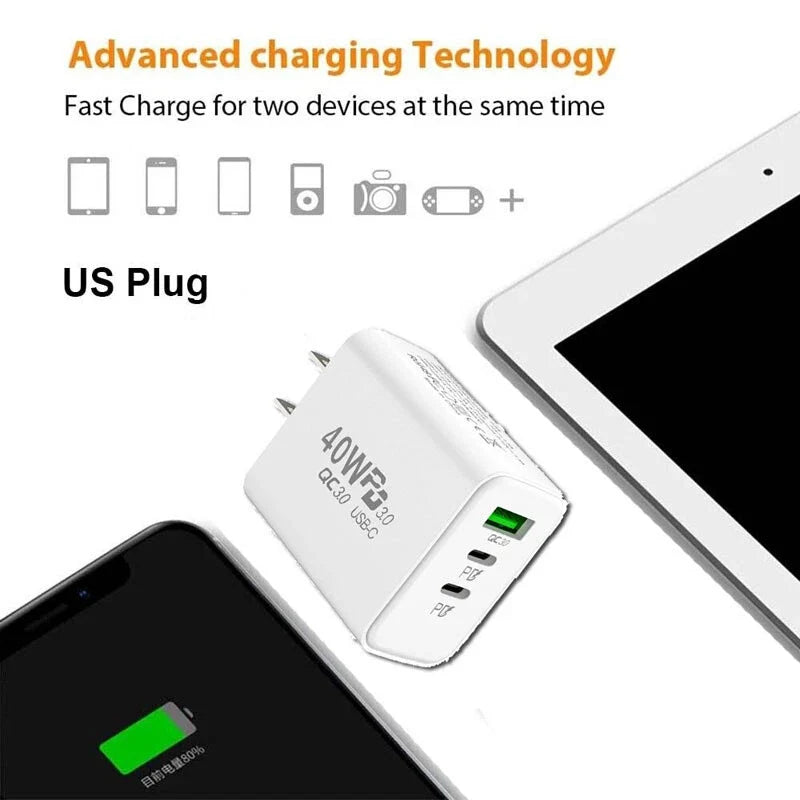 Dual PD 40W Fast Wall Charger Power Adapter For iPhone 15 16 Pro Max 14 13 12