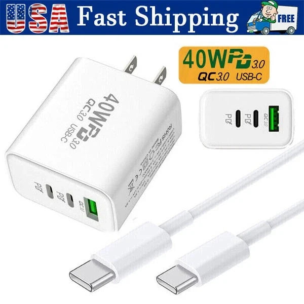 Dual PD 40W Fast Wall Charger Power Adapter For iPhone 15 Pro Max 14 13 12 Plus