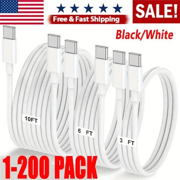 USB-C to USB C Type-C Fast Charging Data SYNC Charger Cable Cord 3/6/10FT lot